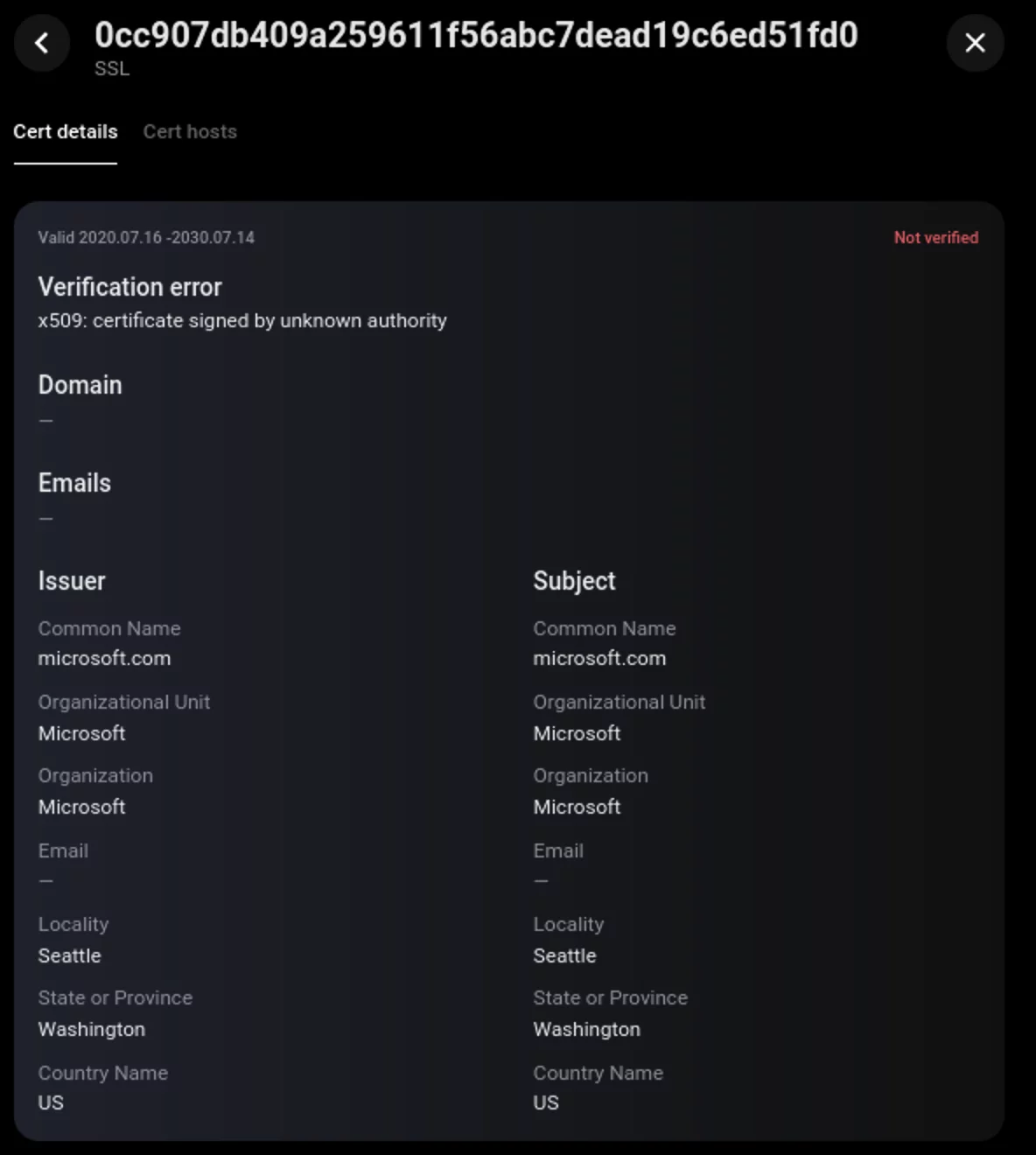 SSL-сертификат APT41, мимикрирующий под Microsoft