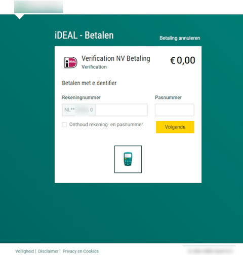 Фишинговая страница оплаты через iDEAL: ввод номера счета и номера карты