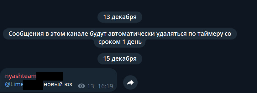 Рис. 9 — Канал, занимающий псевдоним @nyashteam***