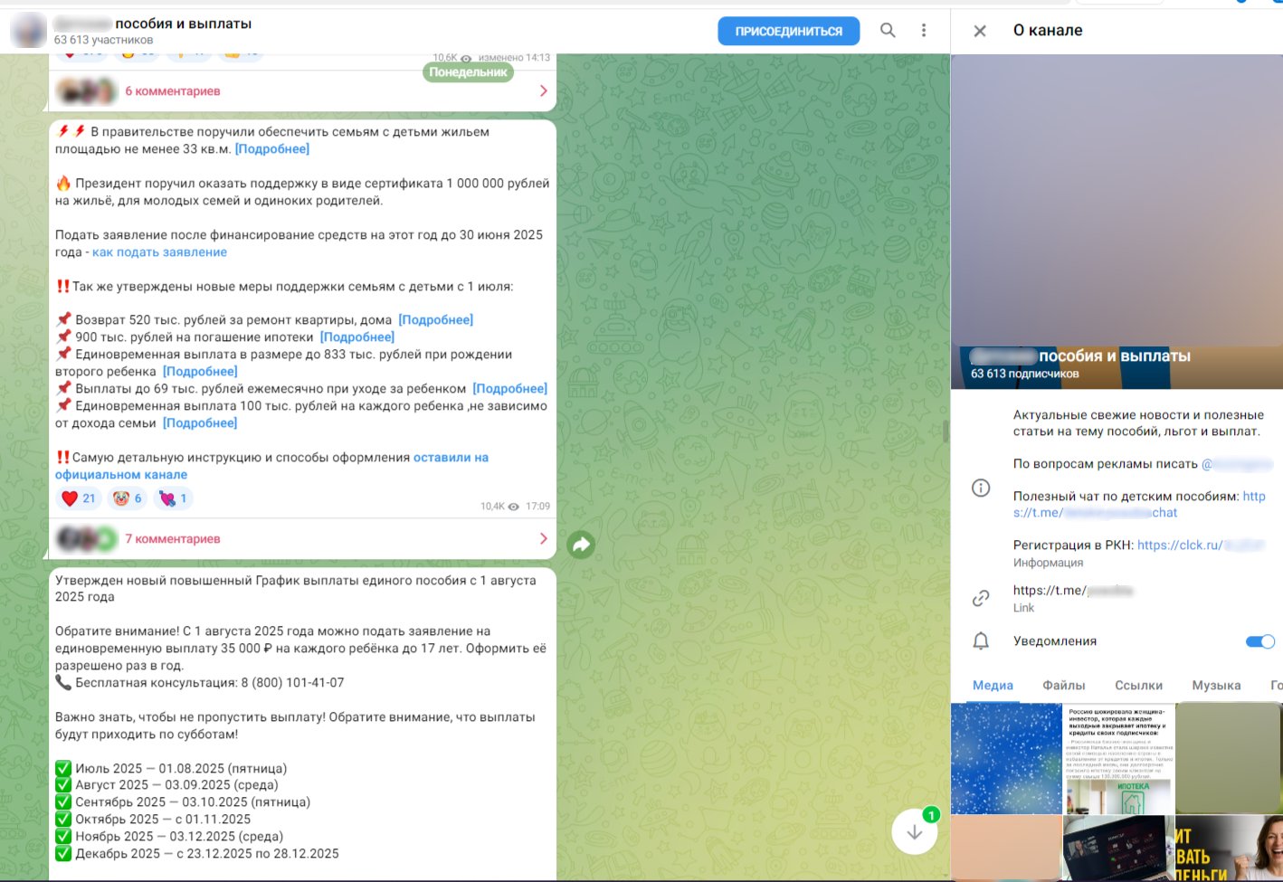 Сообщение с фейковой новостью и ссылкой, ведущей в Telegram-канал с инвестскамом